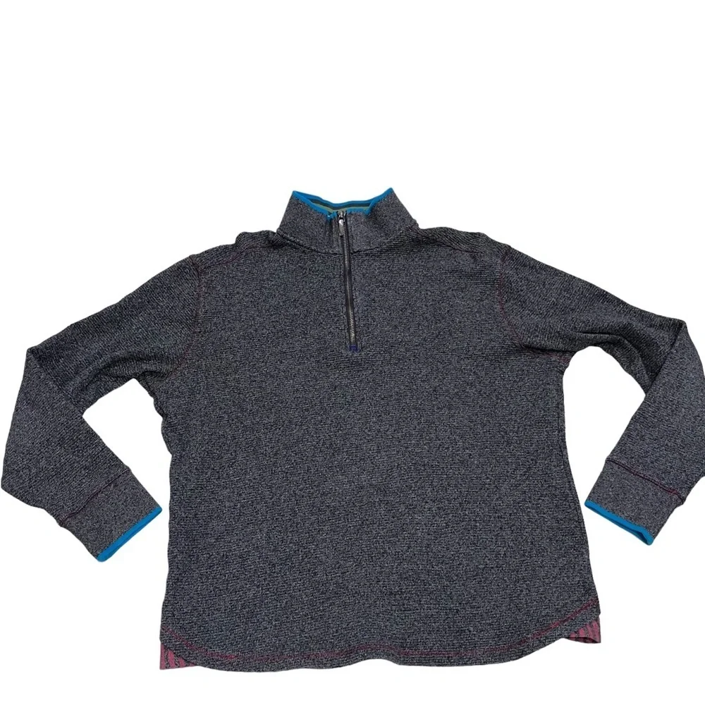 Robert Graham Gray Quarter Zip Striped Rainbow Cuff Pullover size Medium